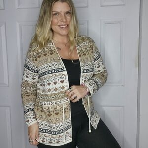 VINTAGE NEUTRAL TONED COTTAGECORE PRINT CARDIGAN